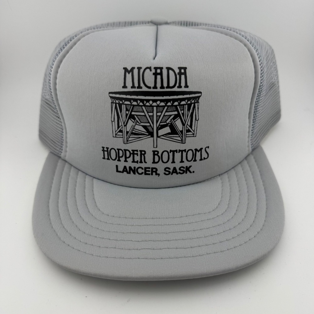 Vintage Canada Cap Mens Trucker Hat OSFM Gray Micada Hopper Bottoms Snapback